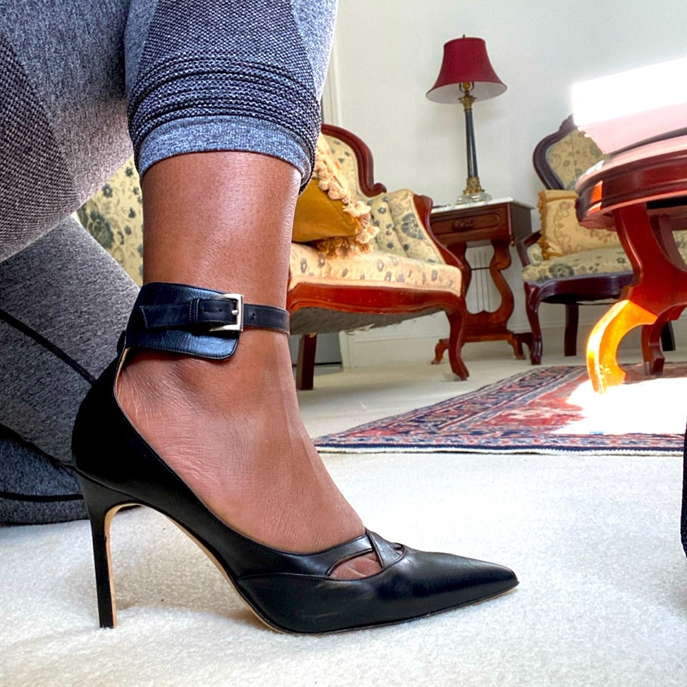 Manolo Blahnik strappy heel pointed toe pumps